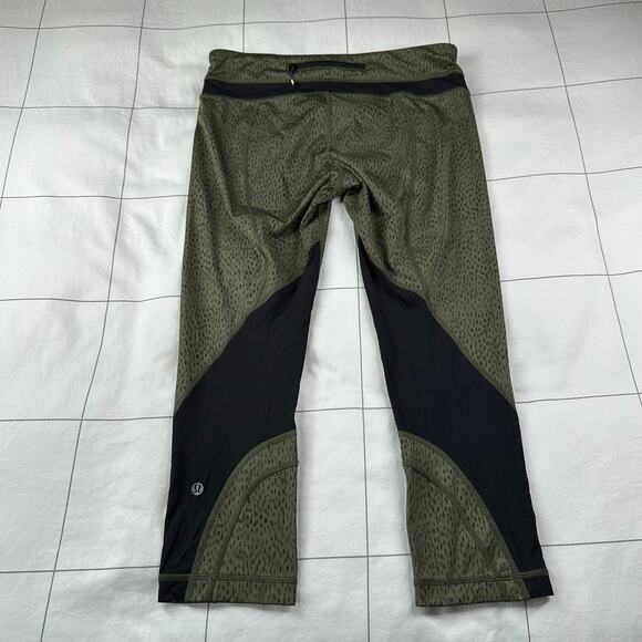 Lululemon Leggings Womens 8 Green Run Inspire Crop Luxtreme Dottie Dash Fatigue - Picture 2 of 9